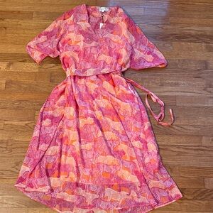 Molly Bracken leopard Pink and Orange Midi Dress size Small